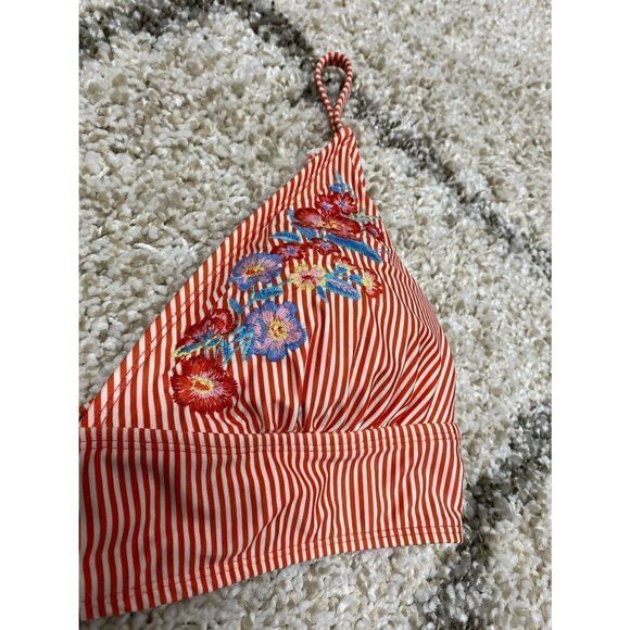 Mae Orange Stripe Embroidered Bikini Top Size Large - Picture 4 of 6